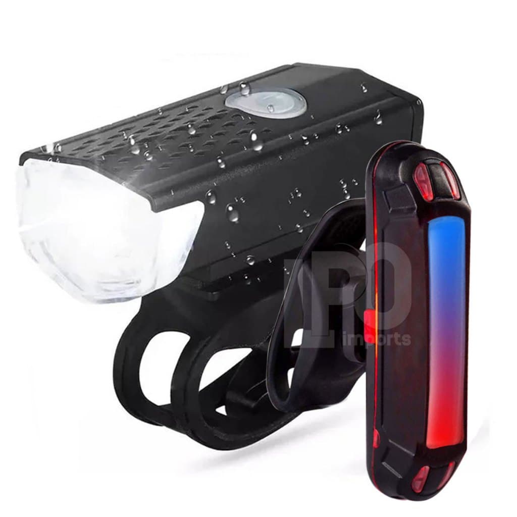 Kit Lanterna Farol Bike Frontal + Pisca Led Traseiro Azul E Vermelho