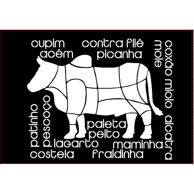 Stencil pintura em tecido tema churrasco, boi, cortes da carne, estêncil lavável, pintura em tecido, pano de prato