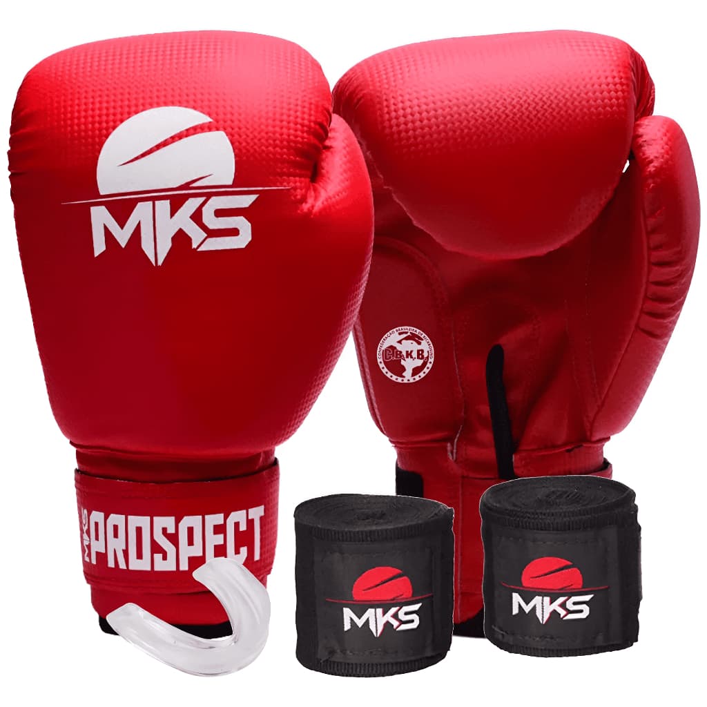 KIT LUVA MUAY THAI BOXE KICKBOXING PROSPECT + BANDAGEM + PROTETOR BUCAL - MKS (ESCOLHA O SEU MODELO)