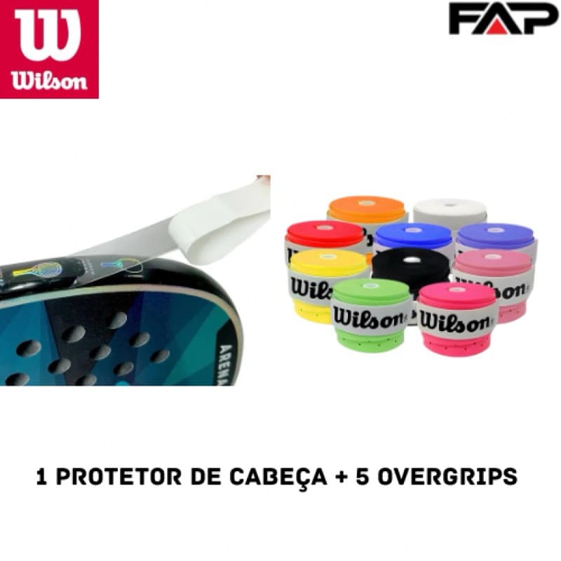 Kit 1 Protetor de Cabeça + 5 Overgrips Wilson Perfurado - Para Raquetes de Beach Tennis, Tênis e Padel