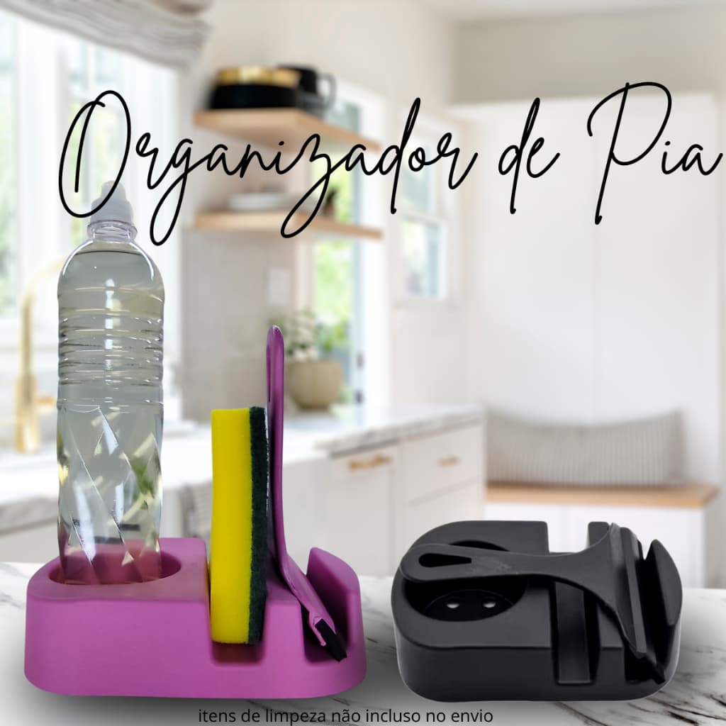 Organizador de Pia Na cor rosa ou Preta Suporte de Detergente e Bucha incluso o Rodinho