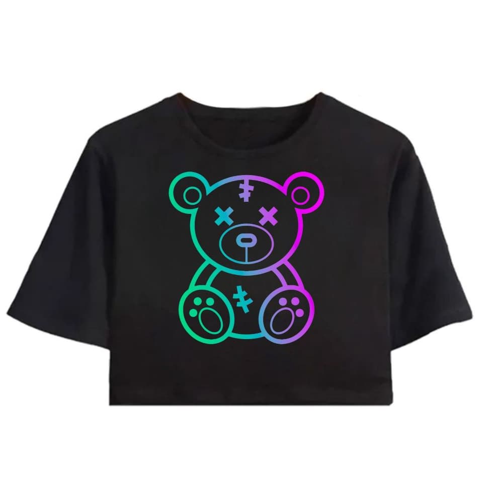Cropped Urso Neon Feminino Blusa Camiseta Feminina 100% algodão