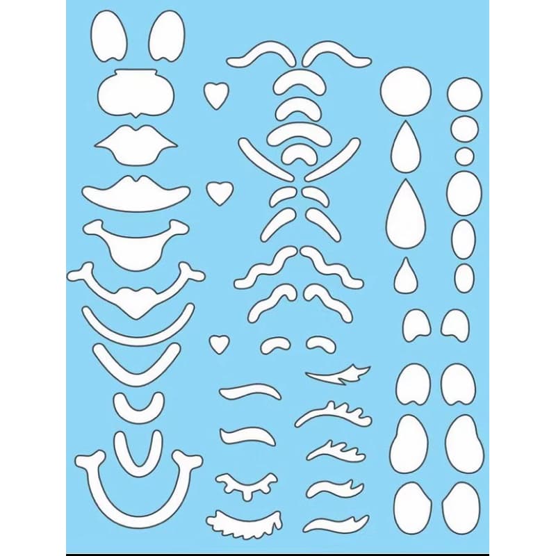 Régua Stencil Rosto De Boneca 50 Modelos Boca Olhos Cílios