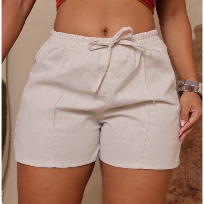Short Linho Feminino com Cintura Alta