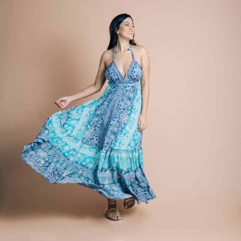 Vestido Feminino  Longo Indiano Seda Costa Nua