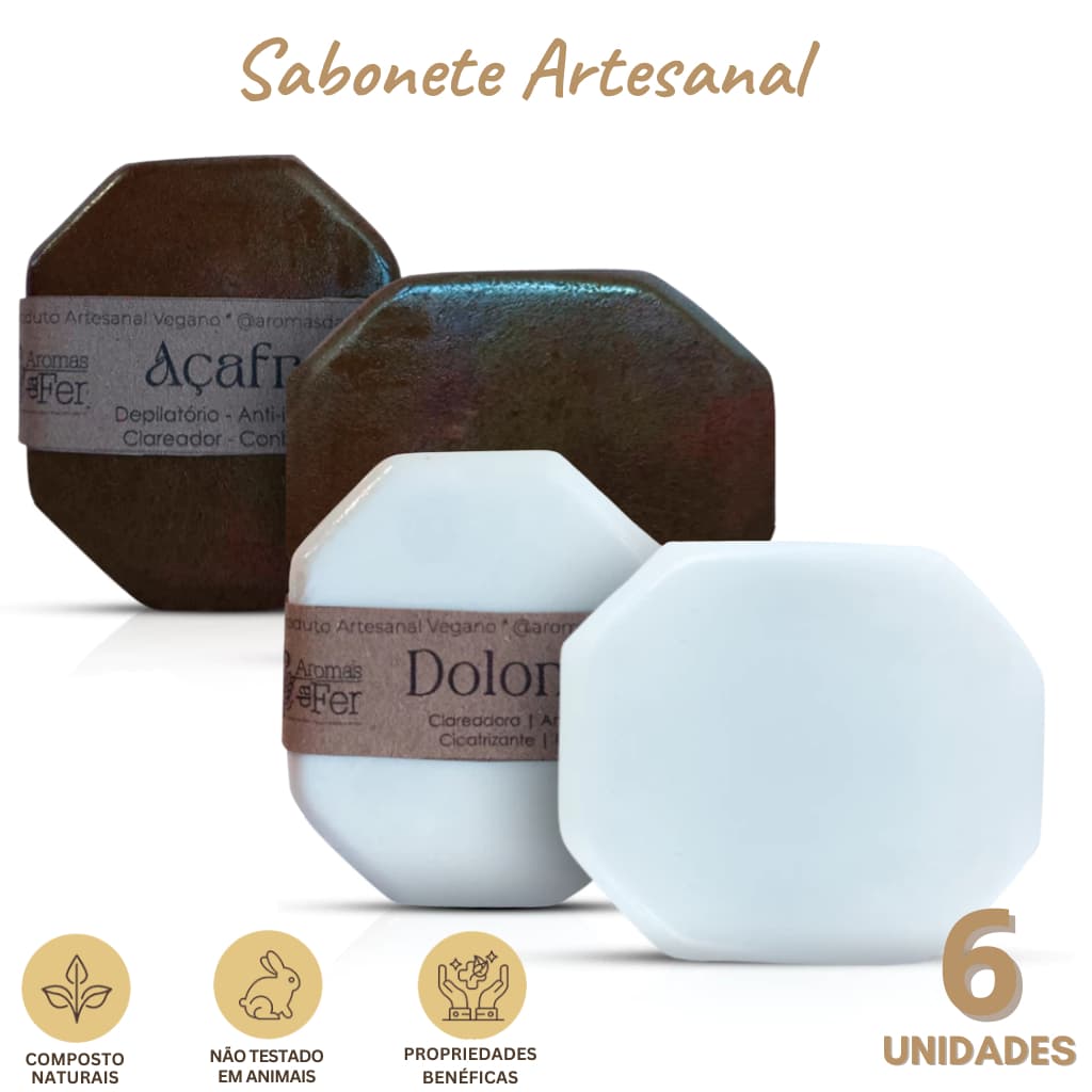 Kit 3 Sabonete de Açafrão Depilatório + 3 Sabonete Facial de Dolomita