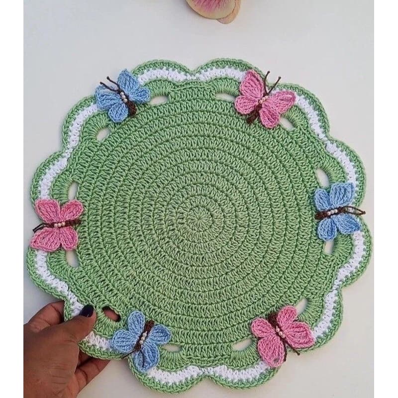 Sousplat de crochê com borboletas-Mesa posta artesanal-Jogo Americano Decorativo