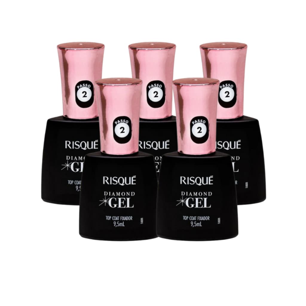 Top Coat Fixador Risque Diamond Gel Cremoso 9,5Ml Kit Com 5 Unidades