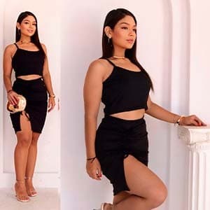 conjunto feminino saia lápis fenda + cropped alça fina moda verão