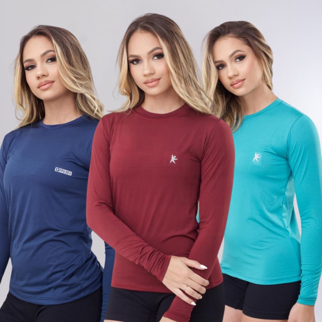 Camisa Térmica Feminina Proteção Solar UV50 Segunda Pele Camiseta Manga Longa Malha Fria Blusa Praia Pesca