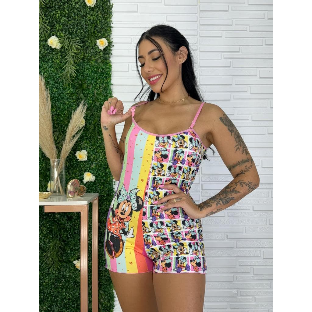 Kit 3 Pijamas Macaquinho Ondinha Suede Com Alça Regulável Virginia Personagens Diversos