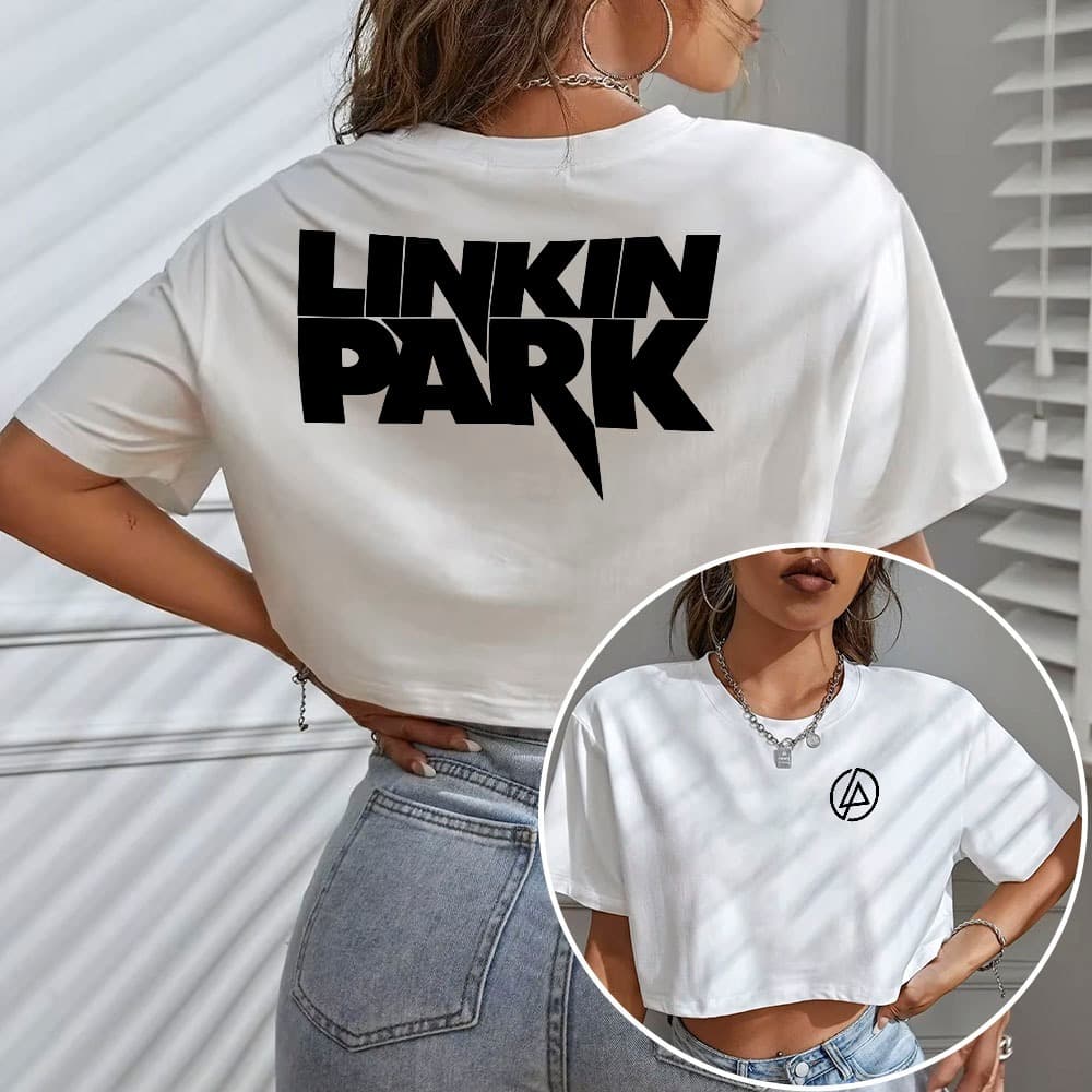 Blusa Cropped Manga Longa banda de rock linkin park em algodao unissex
