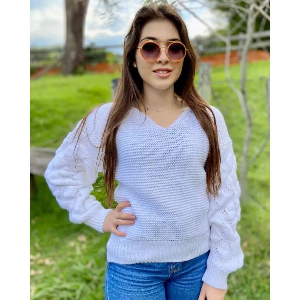 Blusa Feminina Tricot Manga Longa Bufante Frio Trico Moda Inverno
