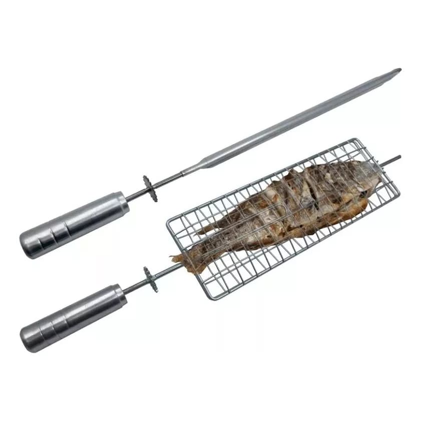 Kit Espetos 1 Grelha 1 Espada Para Grill Giratório