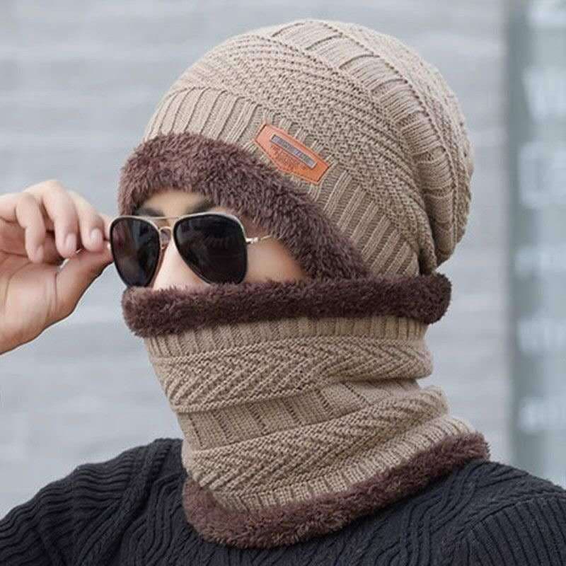 Chapéu De Inverno Feminino Quente Espessamento Ciclismo À Prova De Vento Lenço De Feijão Tricotado