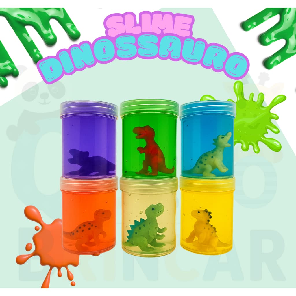 🦖【Kit Slime Surpresa】Massinha Dinossauro em Pote - Brinquedo Sensorial com Fóssil Escondido