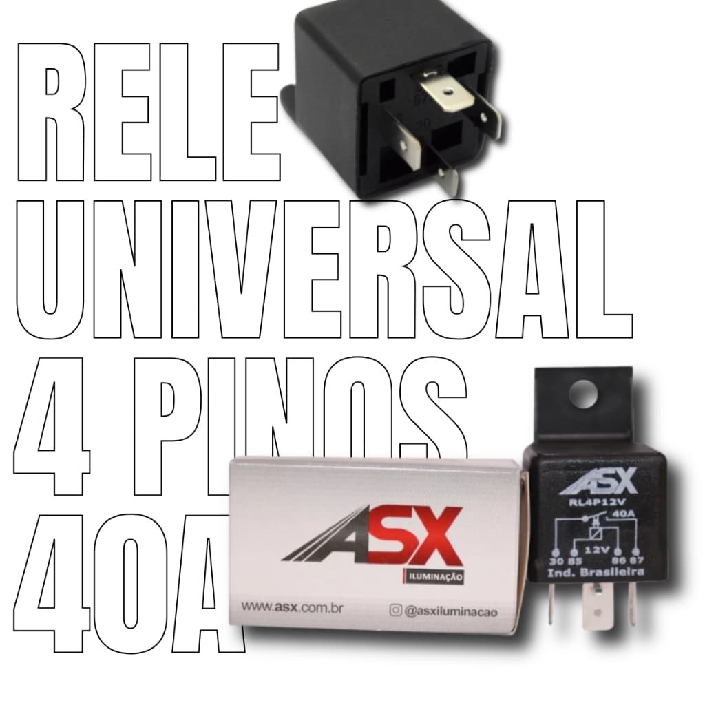 Rele Auxiliar Universal 40a 12v 4 Pinos C/ Suporte