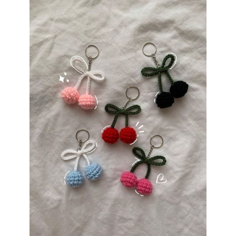 Chaveiro de Cerejas [PACOTE COM 05 UNIDADES] - Cherry Keychan - Chaveiro em Amigurumi