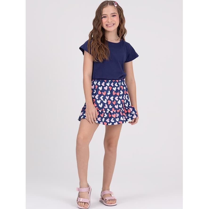 Conjunto Cropped Infantil Saia Rodada Marinho