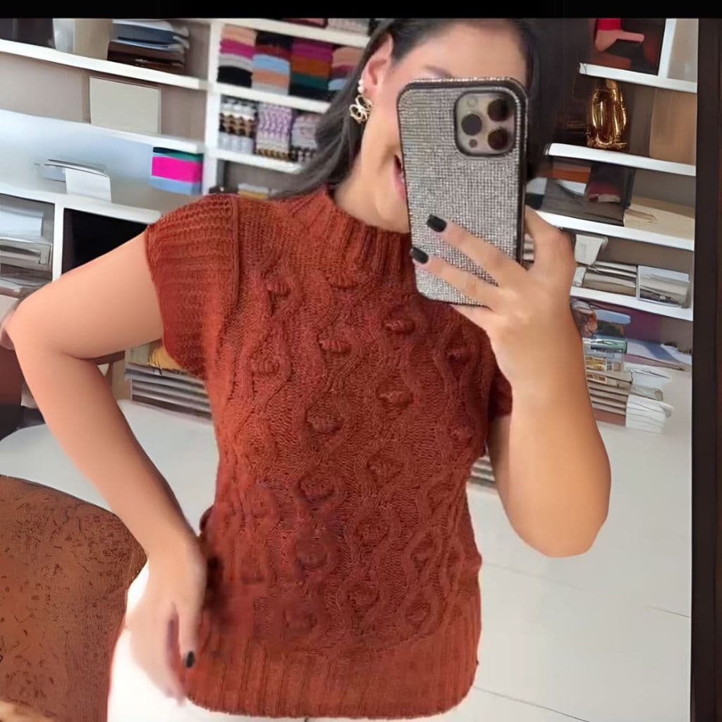 Colete Sobretudo Feminino Tricot Inverno Gola Media Tricô Conforto e Elegância