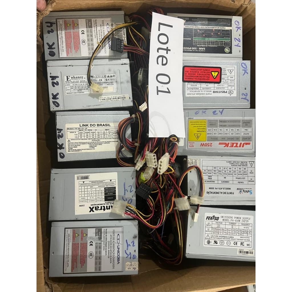 LOTE 10 FONTES ATX  C/ SATA  230 A 250 WATTS  FUNCIONANDO (USADAS)