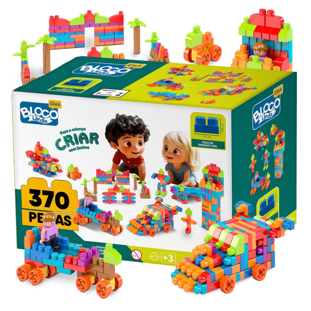 Brinquedo De Montar 3 Anos 370 Peças Médias Blocos de Montar Educativo Criança