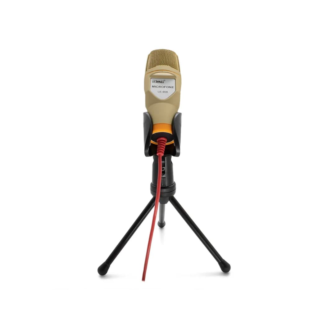 Microfone Condensador De Mesa Com Suporte Tripé Dourado