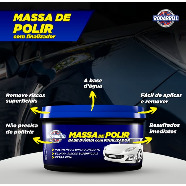 Massa De Polir Base Água #1 Com Finalizador Rodabrill 350g - Brilho Intenso e Fácil Remoção
