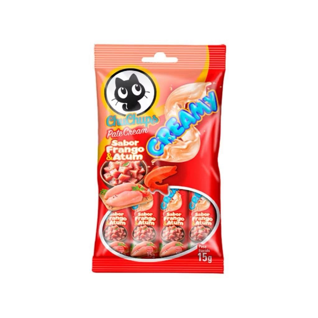 Chuchups Creamy Petisco Para Gatos Gatex Sabor Frango e Atum Pacote Com 4 unidades