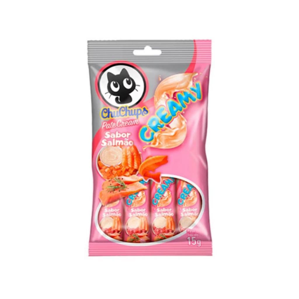 Chuchups Creamy Petisco Para Gatos Gatex Sabor Salmao Pacote com 4 unidades
