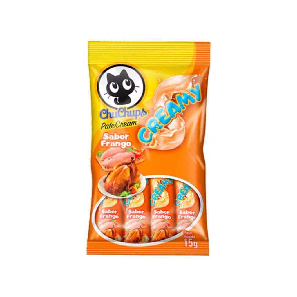Chuchups Creamy Petisco Para Gatos Gatex Sabor Frango Pacote com 4 Unidades
