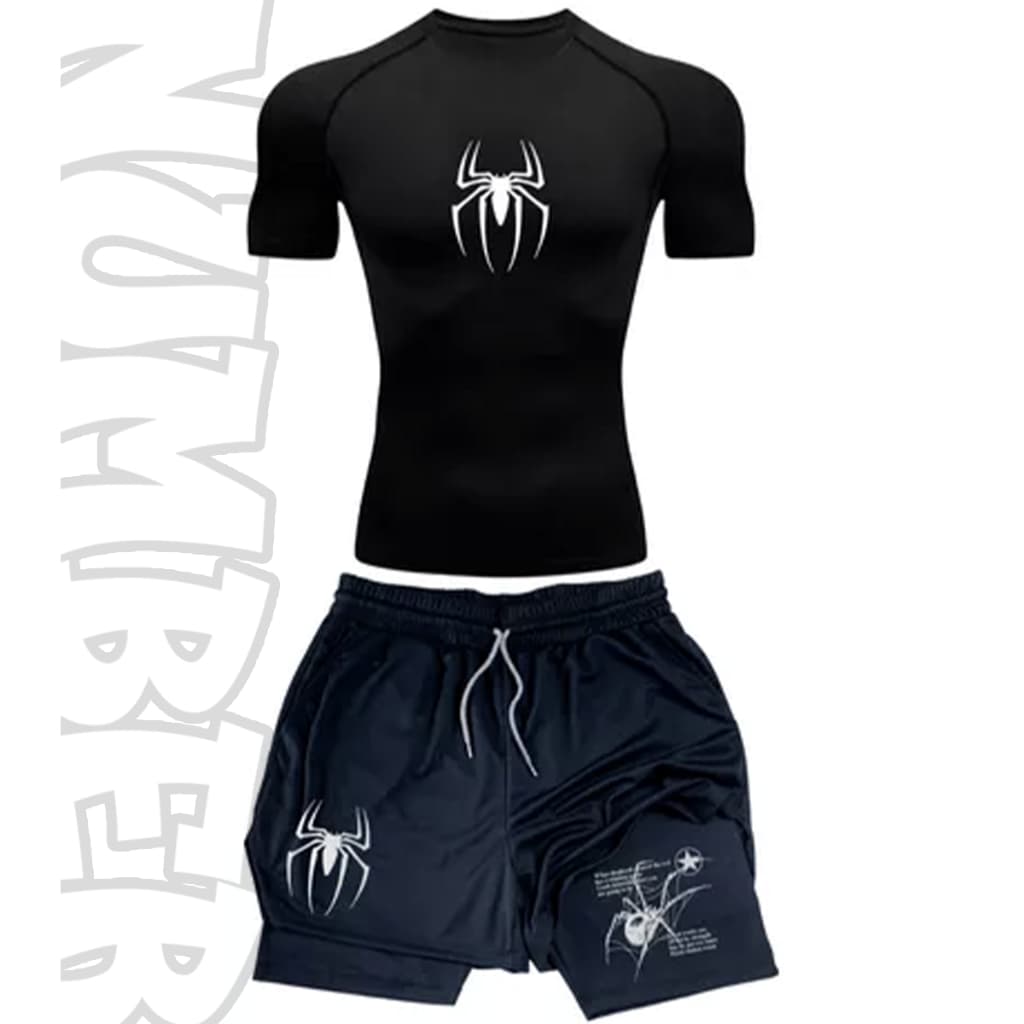 Kit Treino Academia Gym Camiseta Compressao E Short 2 em 1 Compressao spider aranha streetware
