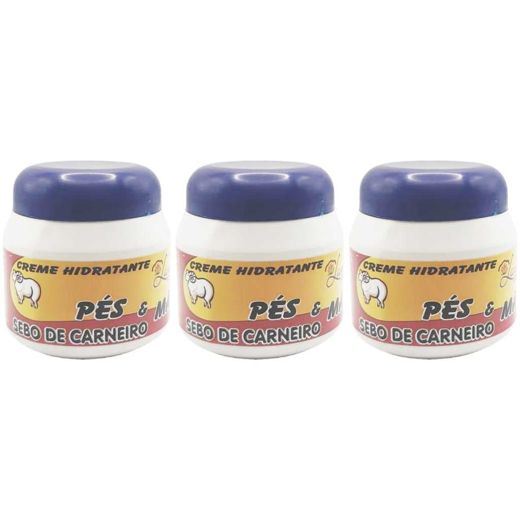 Kit com 3 Creme para os Pes & Maos com Sebo de Carneiro 240g Creme Hidratante Pele Ressecada Combo