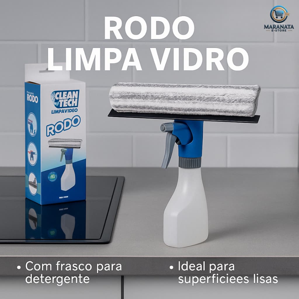 Rodo Limpa Vidro Com Spray Recipiente 250ml Microfibra Borracha Multifunção Sortido