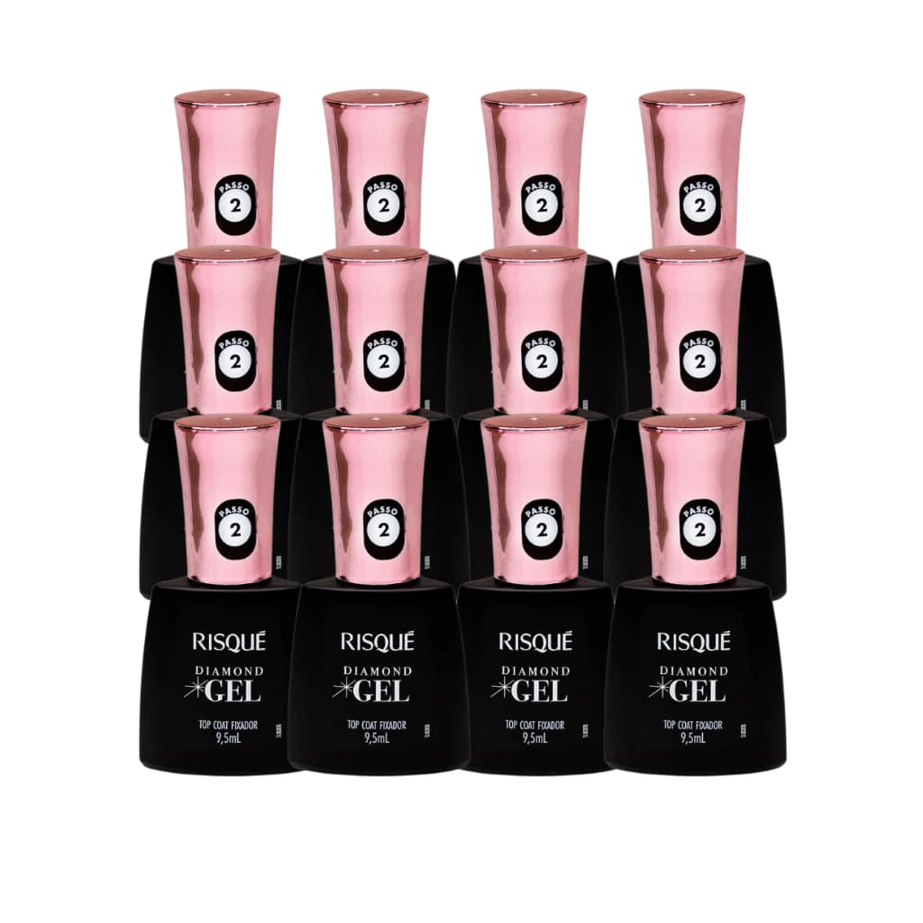 Top Coat Fixador Risque Diamond Gel Cremoso 9,5Ml Kit Com 12 Unidades