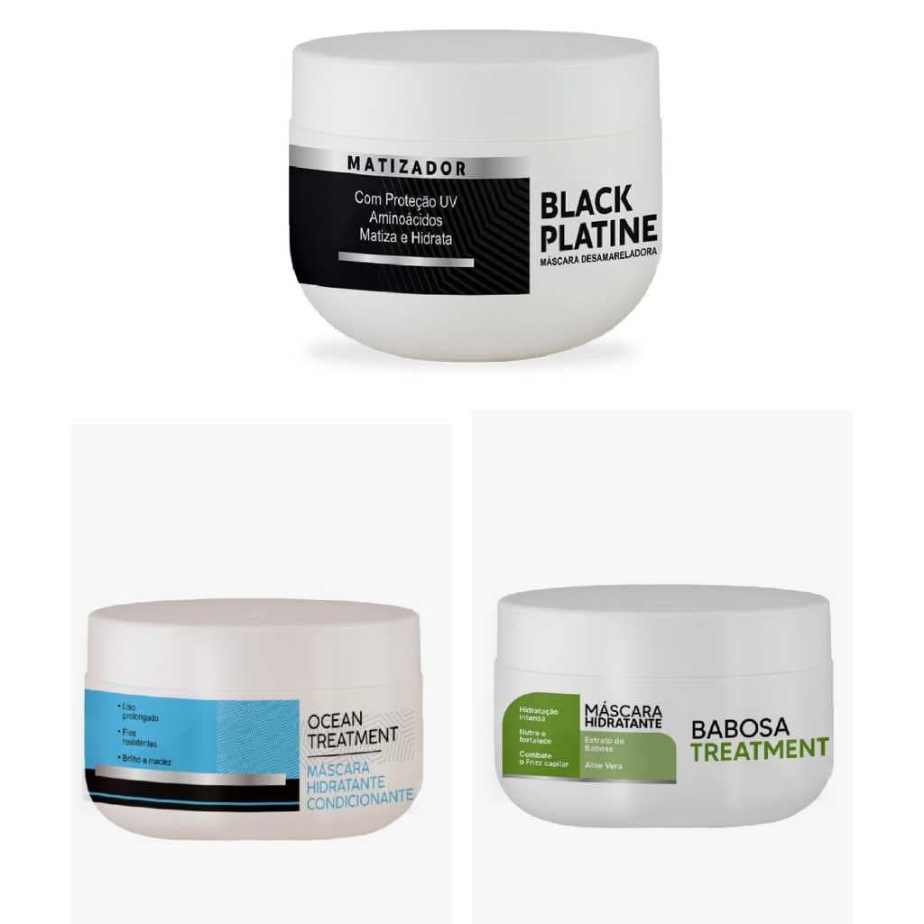Máscaras de Tratamento e Matização Capilar Black Platine, Babosa e Ocean Treatment Maiden 3 Máscaras