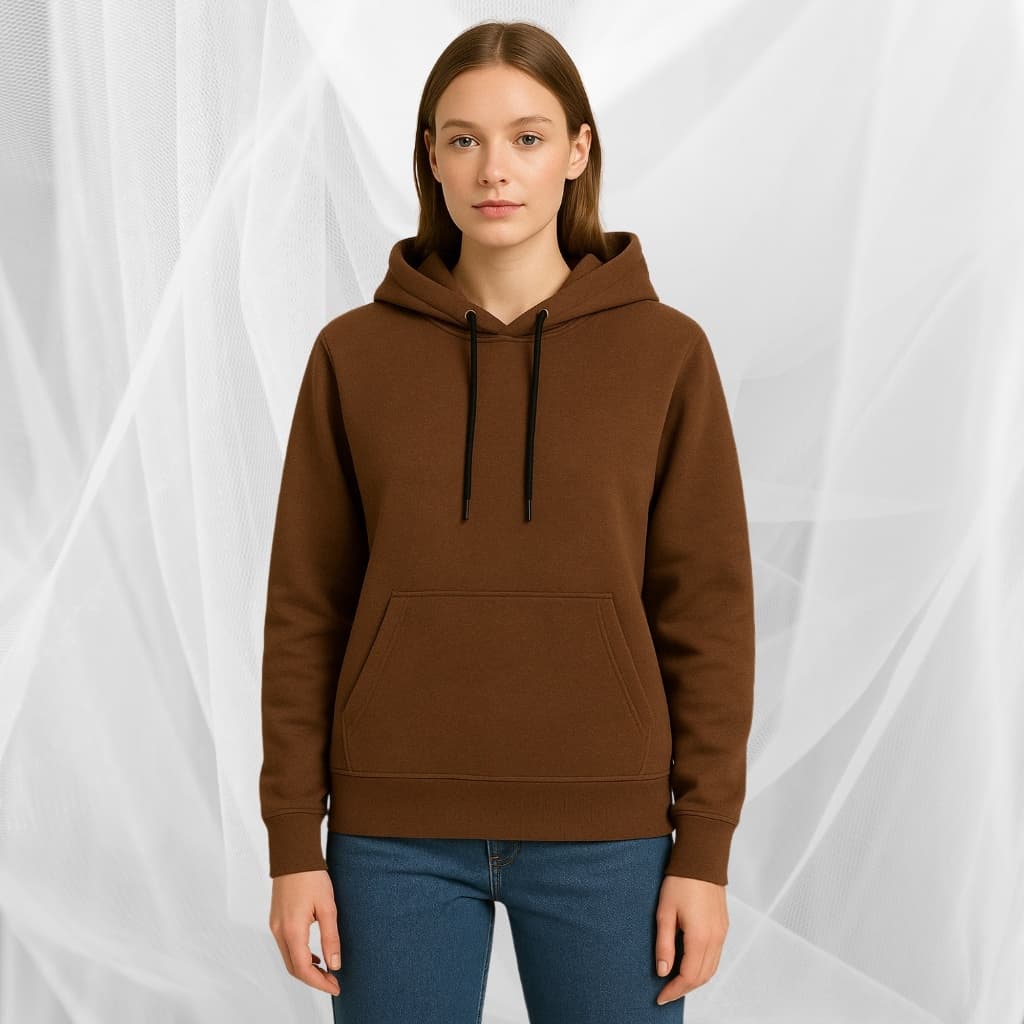 Casaco Moletinho Feminino Com Capuz Canguru Liso Bolso Blusa de Frio Marrom