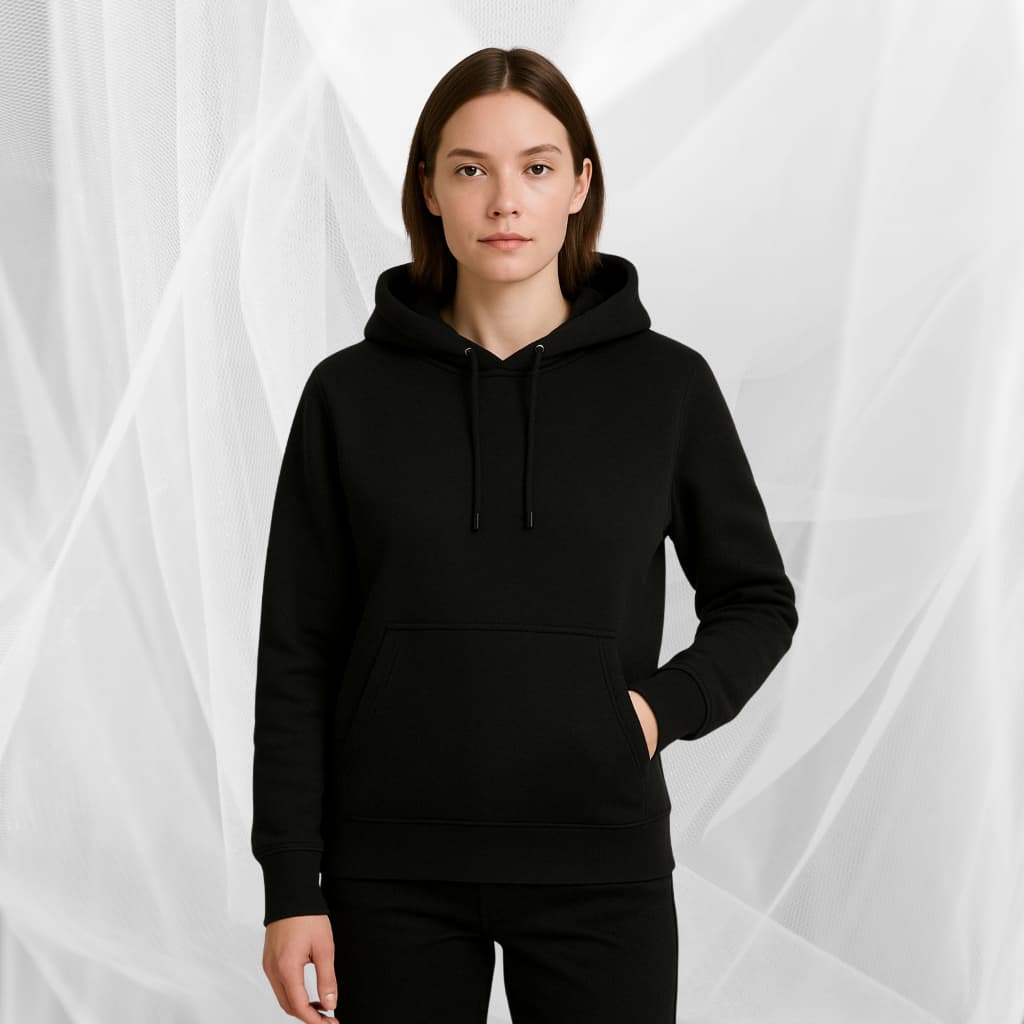 Blua de Frio Feminina Moletom Com Capuz Canguru Liso Bolso Preto