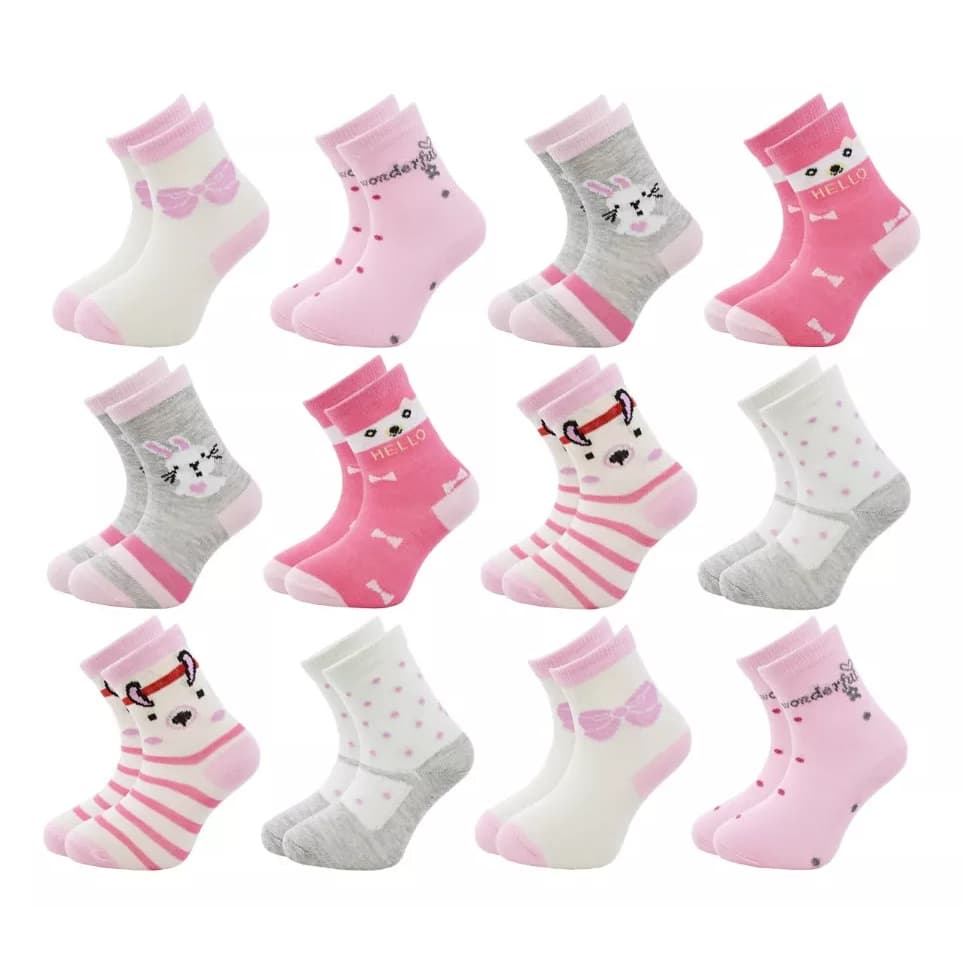 Kit 12 Meias Antiderrapante Menina – Conforto e Segurança Infantil