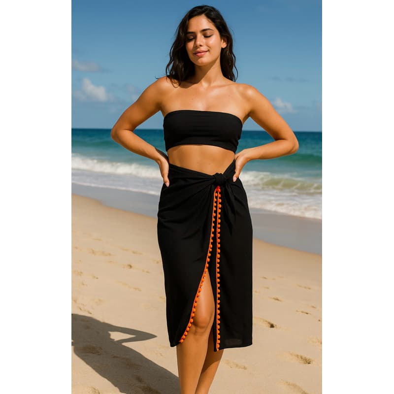 canga longa pompom- saida de praia canga longa de amarrar