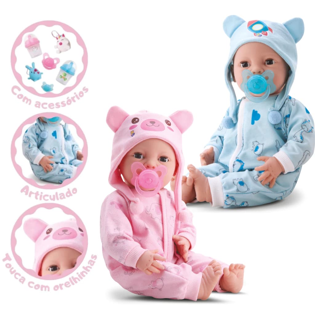 Boneca New Born Brincando de Pijama Menina ou Menino