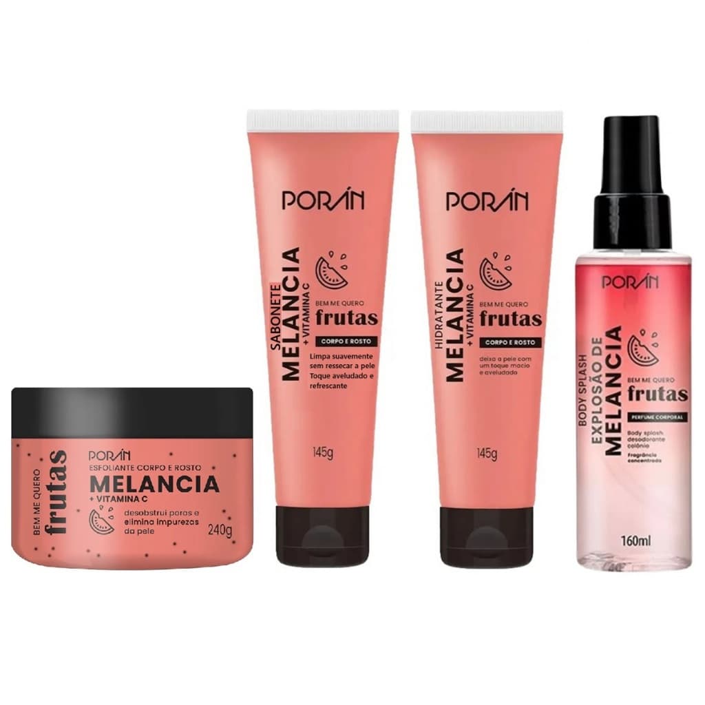 Kits Corpo e Rosto Melancia Cuidado com a Pele Porán Body Splash Sabonete Hidratante Esfoliante