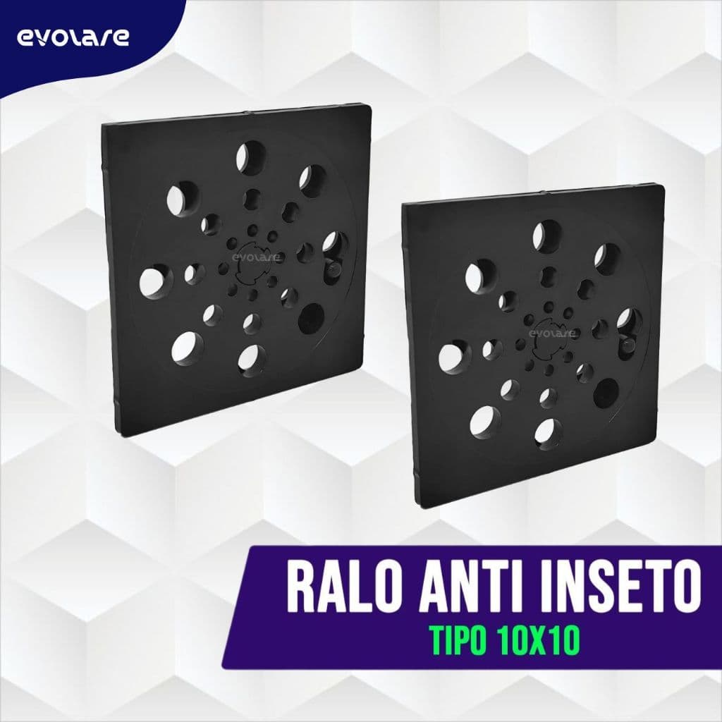 2 Ralos 10x10 Quadrado Abre e Fecha Preto em ABS com Porta Ralo Incluso