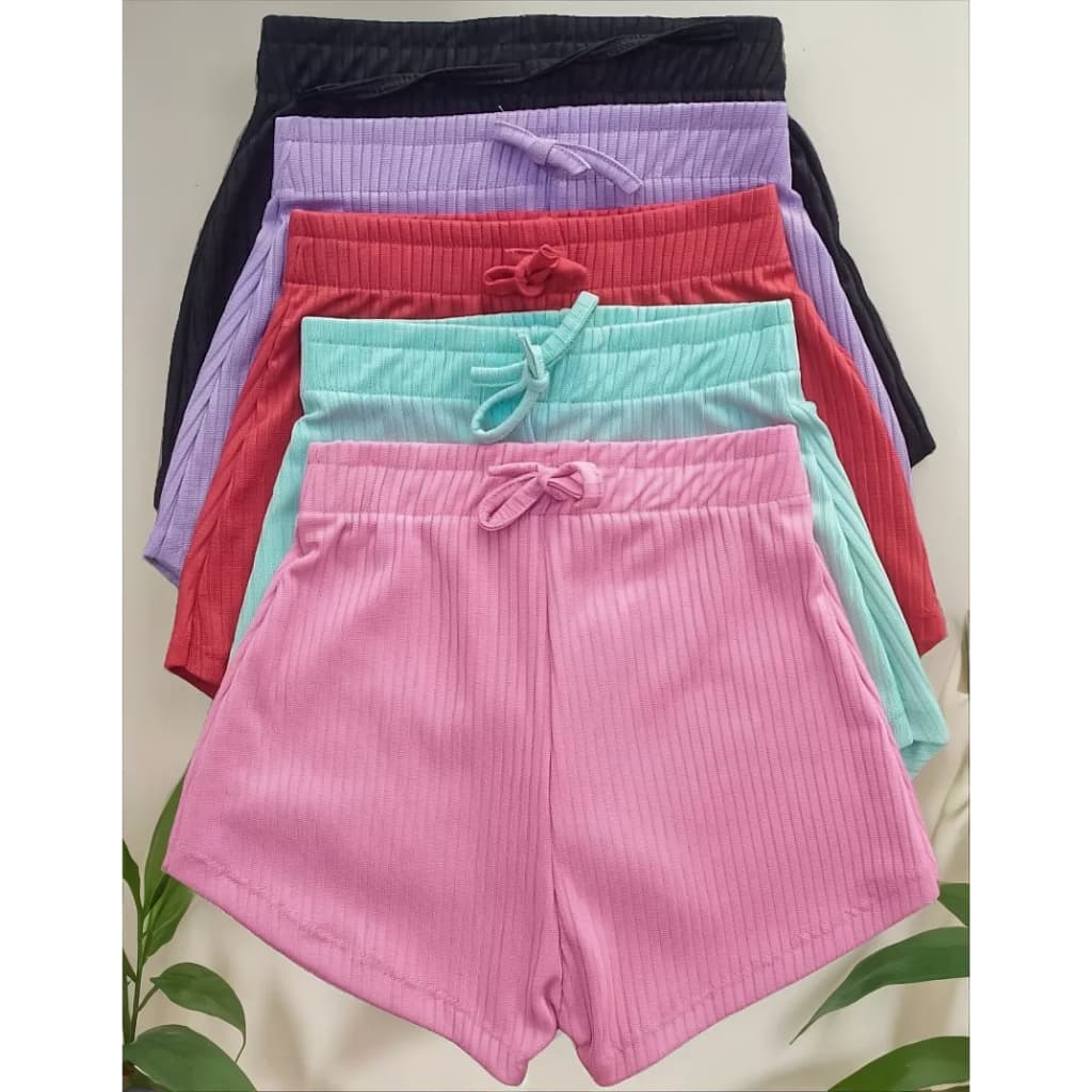 Kit 2 Short Malha Canelada Infantil Feminina Bermudas Piscina Praia Clube Água