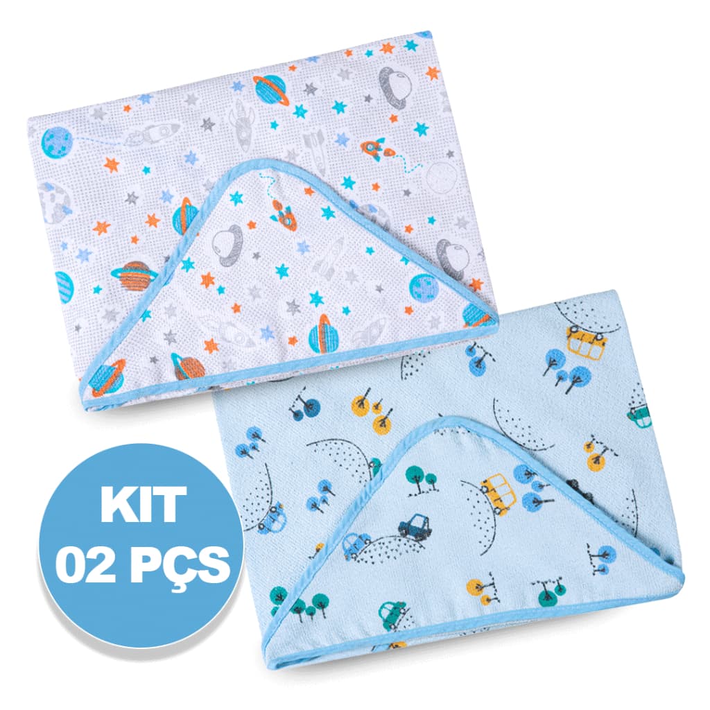 Kit 2 Toalhas Papi Forradas 70x70cm com capuz! Super econômico! Ideal para a pele sensível do seu bebê.