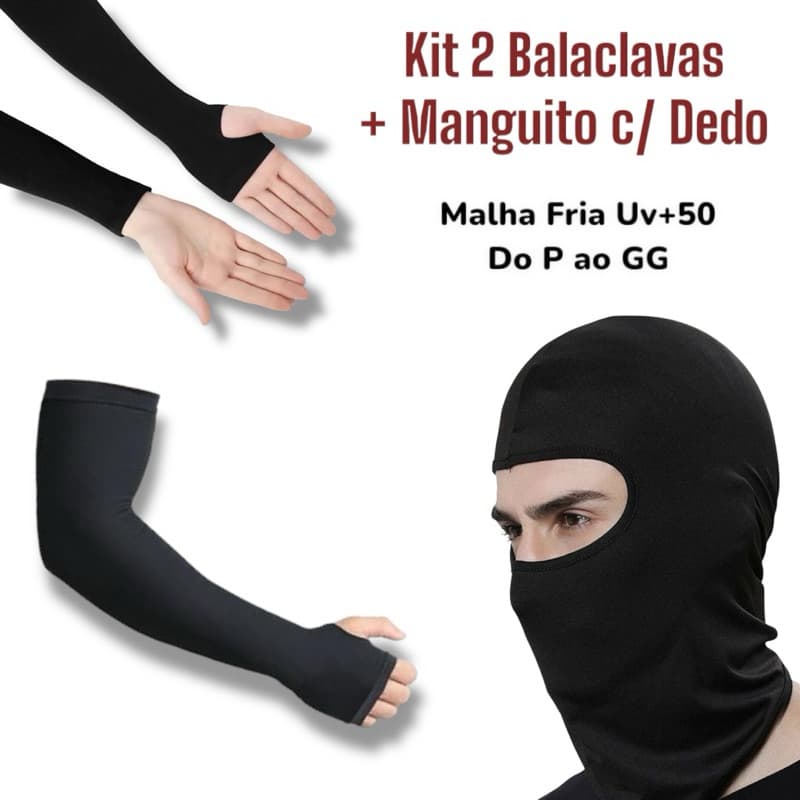 Kit 2 Toucas Balaclava + 1 Par Manguito UV 50+  Malha Fria | Proteção Solar | Motoboy, Bike, Corrida