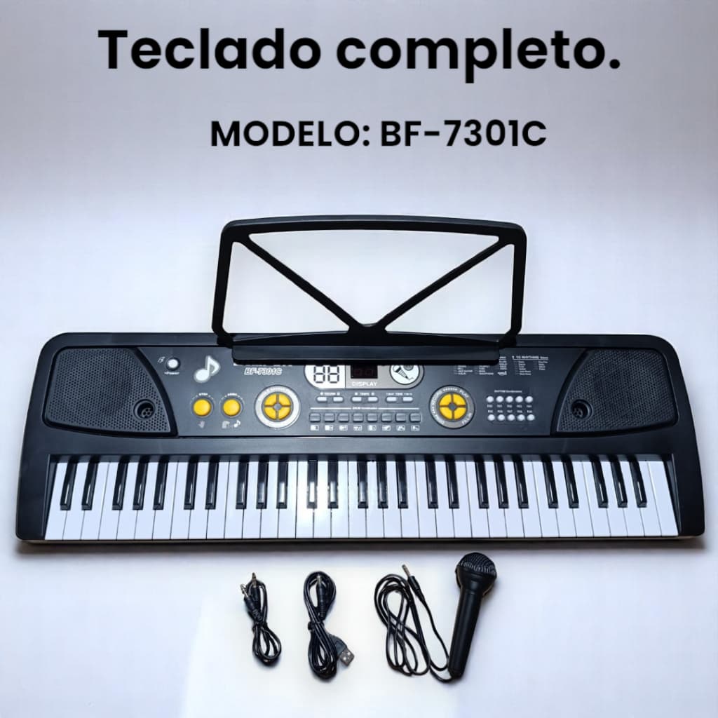 Teclado Eletrônico Piano Órgão 61 Teclas + Microfone + Cabo USB Bf-7031C