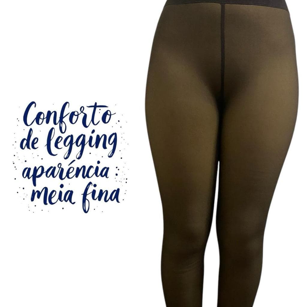 Meia Calça De Lã Translucida Inverno Conforto Legging Térmica Forrada