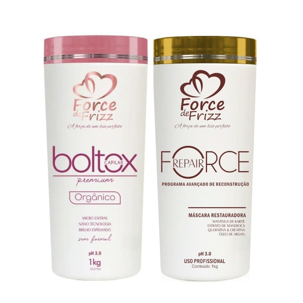 Force Cosméticos - Kit Capilar Profissional Boltox Premium Orgânico 1kg + Máscara Restauradora 1kg