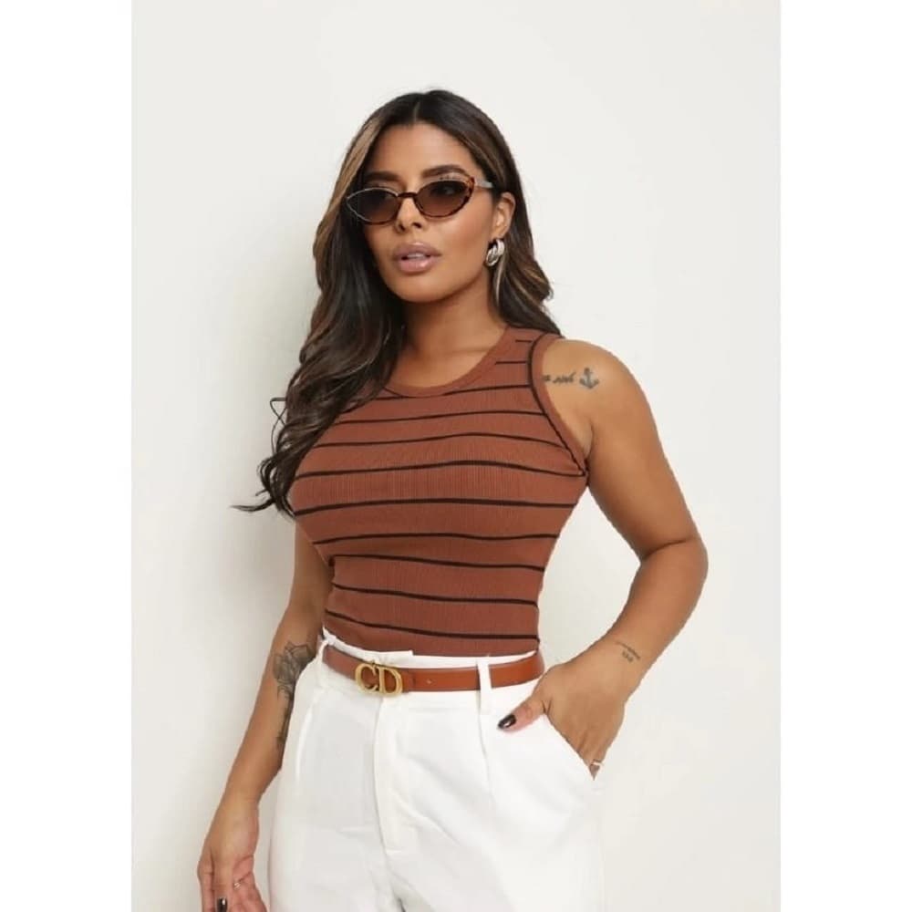 BLUSA FEMININA REGATA LISTRADA E LISA, MODA TENDENCIA VERÃO 2026